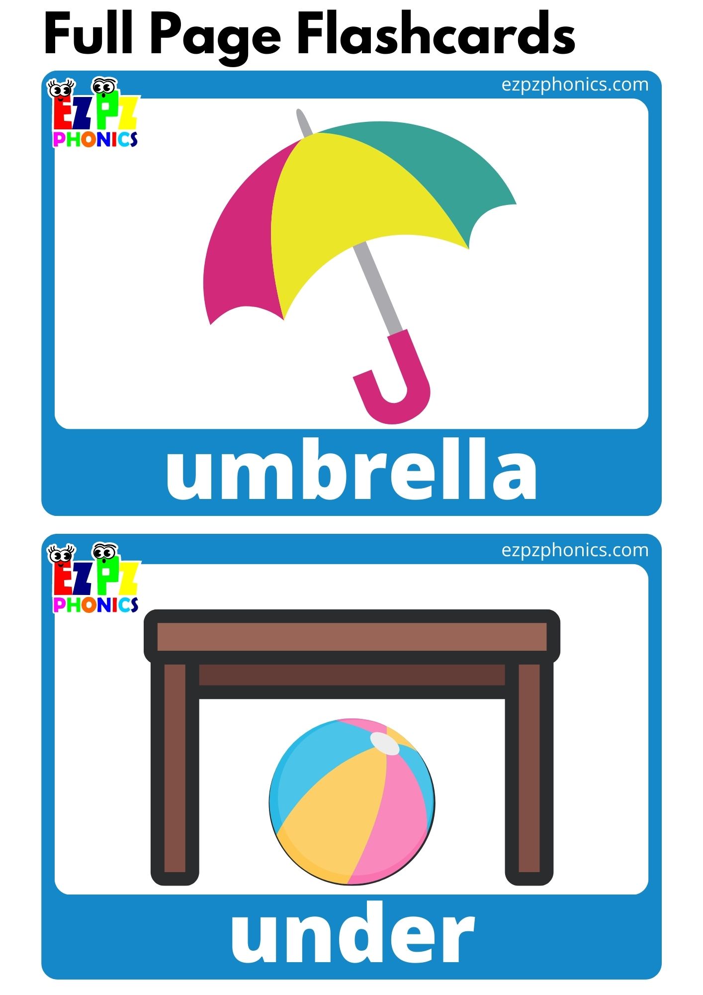 U Beginning Sounds Full Page Flashcards with Words Phonics Alphabet Letter Sounds Flashcards Free PDF Download or View Online for Kindergarten and ESL Students